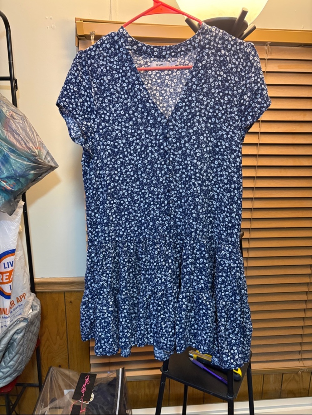 miami Navy Blue Floral V-Neck Mini Dress